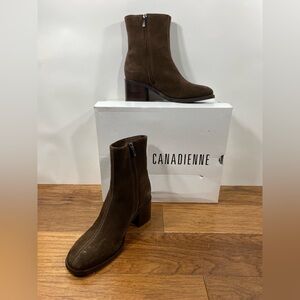 NIB $535 MSRP sz 8 la canadienne Julius  chocolate Brown suede heeled Boots